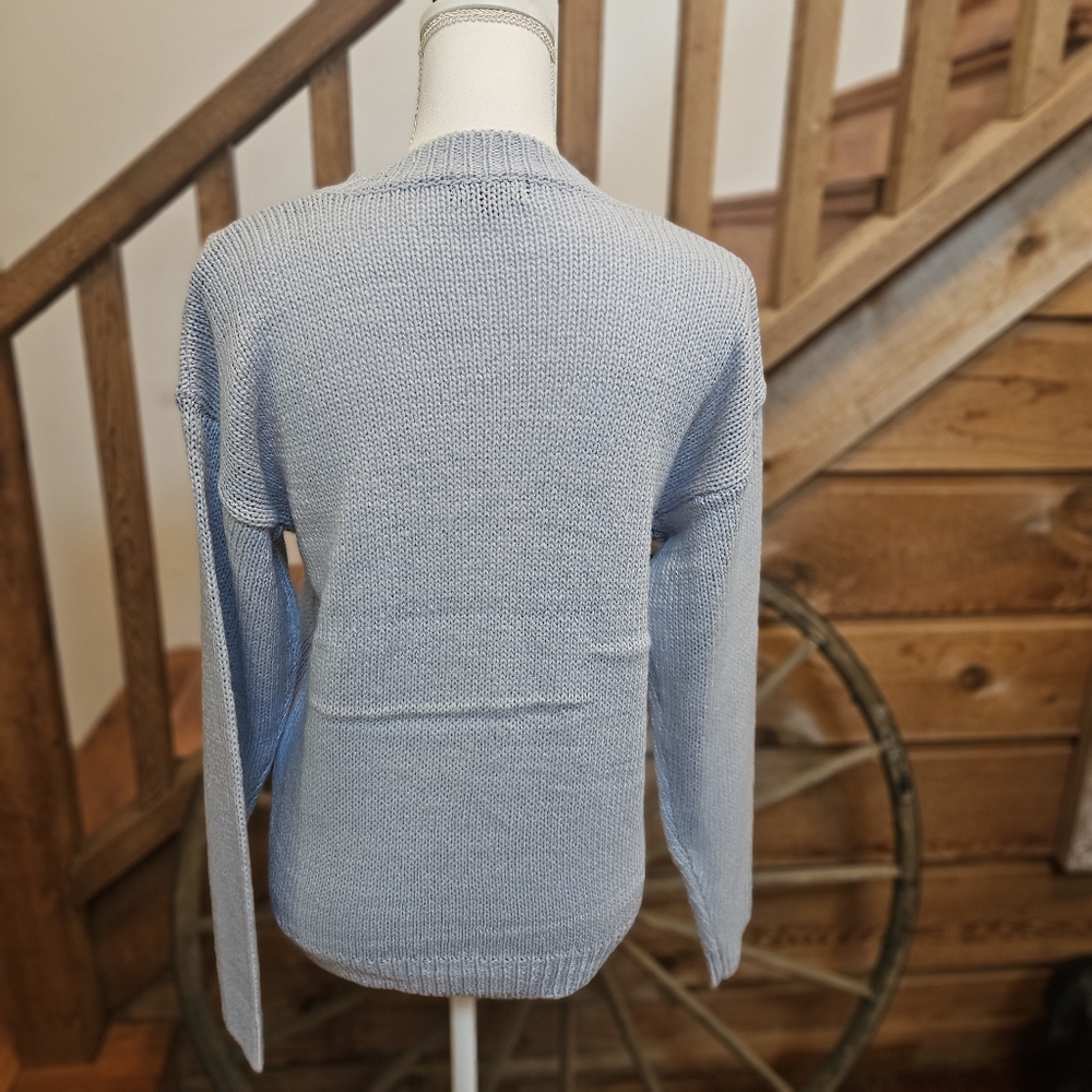 Aqua Blu Light Blue Sweater with Pink Boot Design - Picture 7 of 9